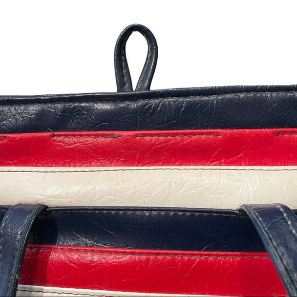 Vintage Leather Handbag Red White Blue 1970’s - Picture 2 of 3